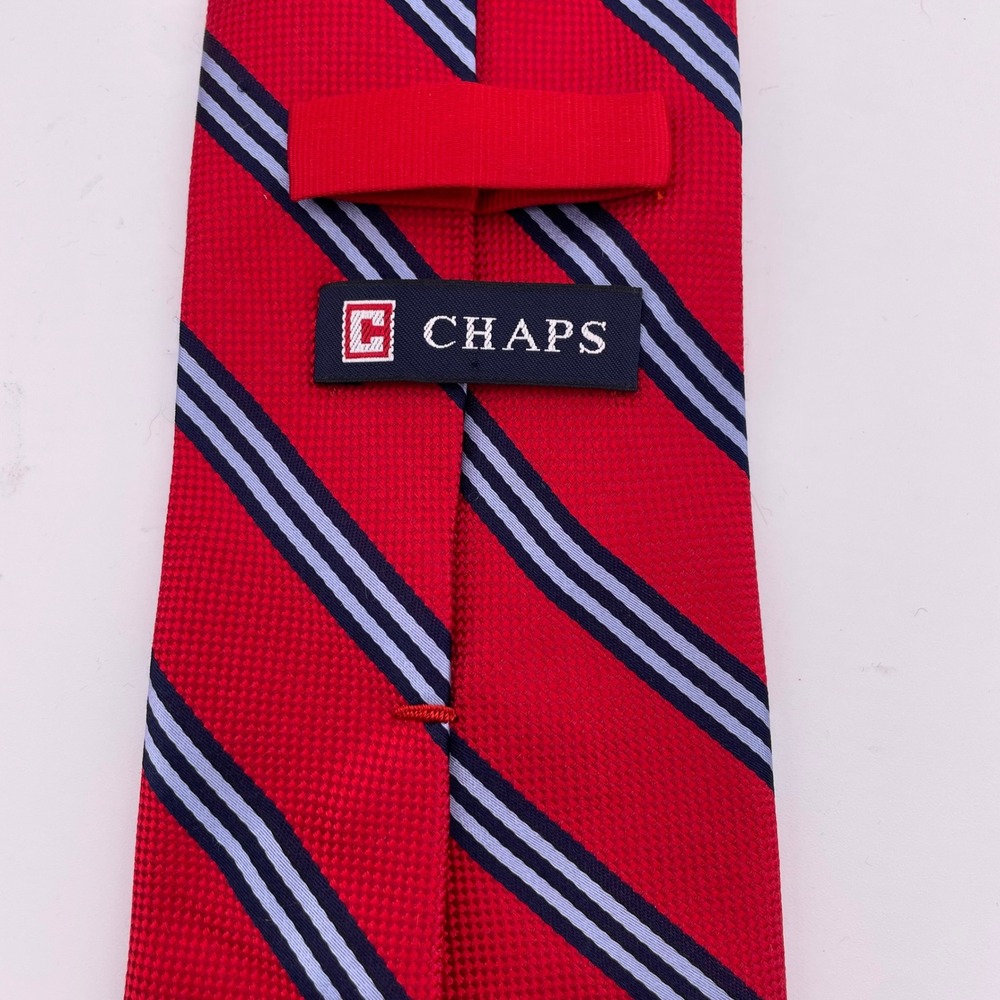 Chaps Red Stripe 100% Silk Designer Tie Red Blue Striped Business Party Formal